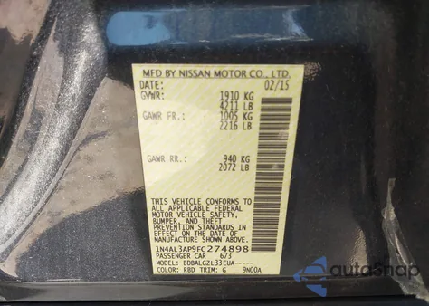 2015 Nissan Altima 2.5/2.5 S/2.5 Sl/2.5 Sv from USA, damaged, VIN 1N4AL3AP9FC274898